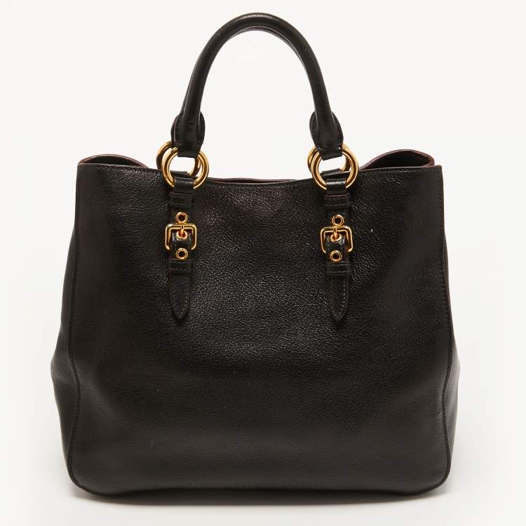 Pre Owned Miu Miu Black Madras Leather Tote