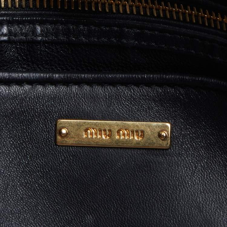 Pre Owned Miu Miu Black Leather Grommet Biker Tote