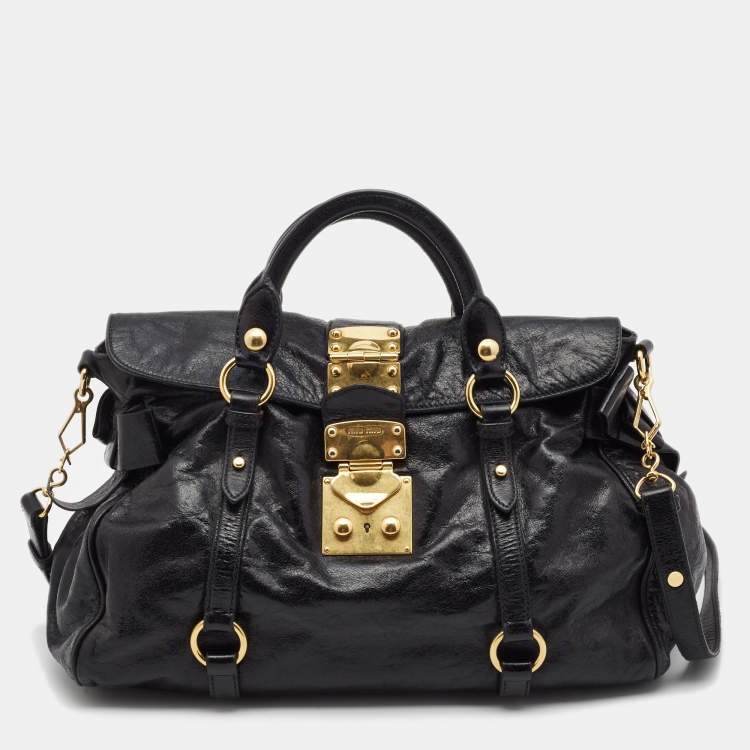 Pre Owned Miu Miu Black Leather Bow Satchel