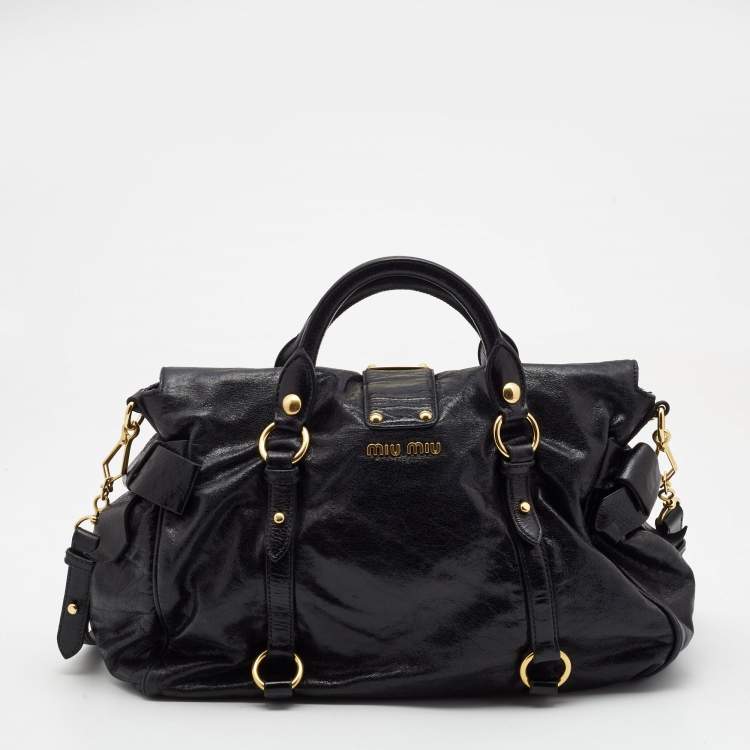 Pre Owned Miu Miu Black Leather Bow Satchel