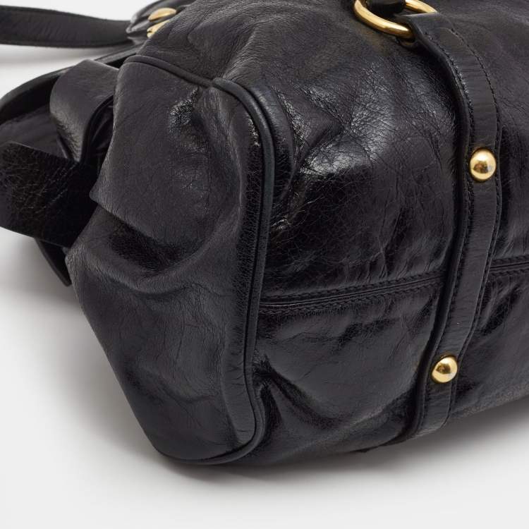 Pre Owned Miu Miu Black Leather Bow Satchel