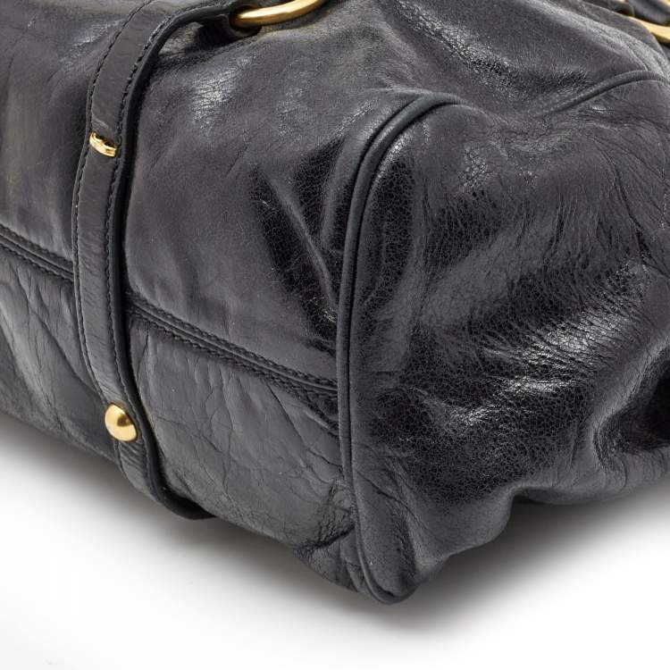 Pre Owned Miu Miu Black Leather Bow Satchel