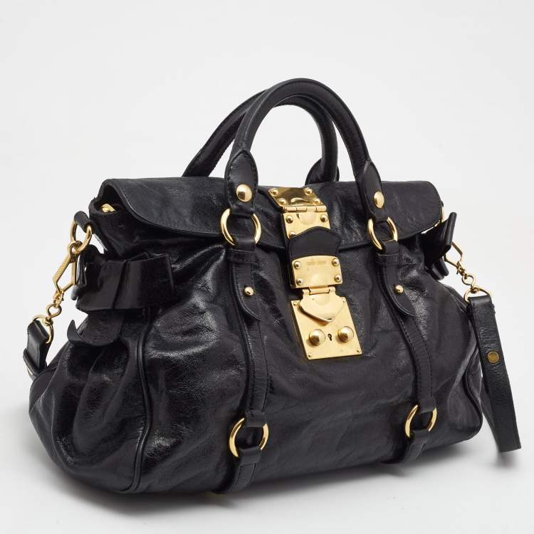 Pre Owned Miu Miu Black Leather Bow Satchel