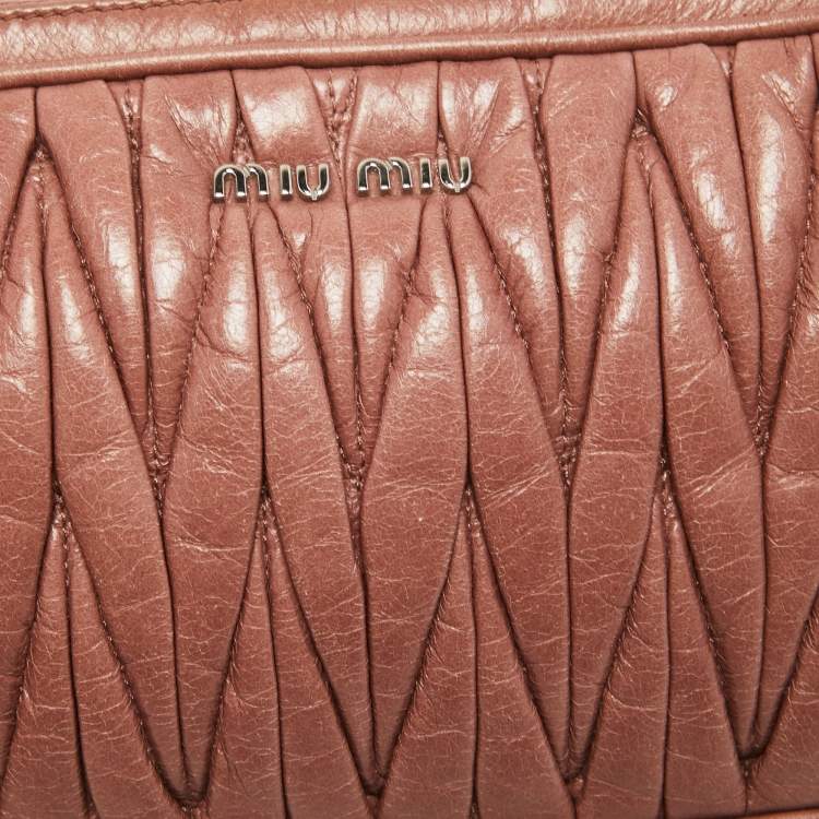 Pre Owned Miu Miu Dusty Pink Matelasse Lux Leather Double Zip Crossbody Bag