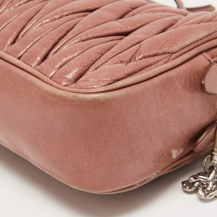 Pre Owned Miu Miu Dusty Pink Matelasse Lux Leather Double Zip Crossbody Bag