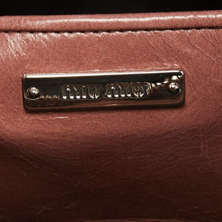 Pre Owned Miu Miu Dusty Pink Matelasse Lux Leather Double Zip Crossbody Bag