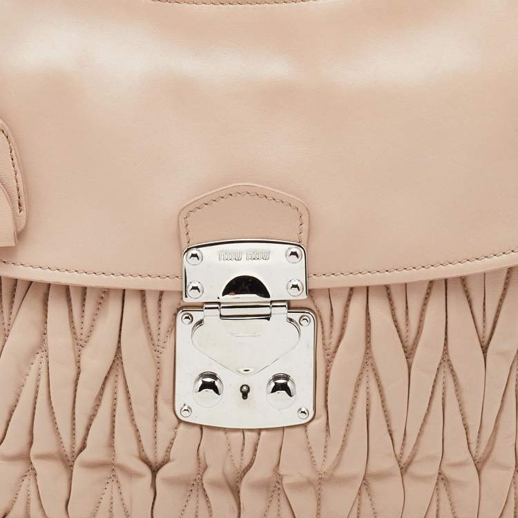 Pre Owned Miu Miu Pink Matelasse Leather Sacca 2 Hobo