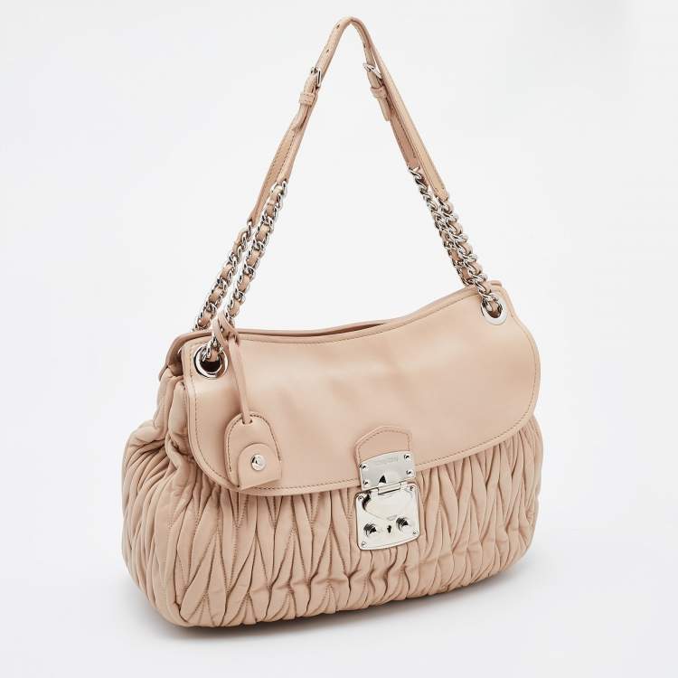 Pre Owned Miu Miu Pink Matelasse Leather Sacca 2 Hobo