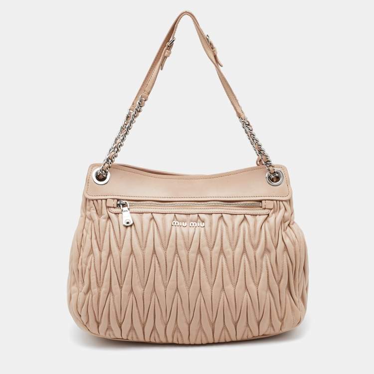 Pre Owned Miu Miu Pink Matelasse Leather Sacca 2 Hobo