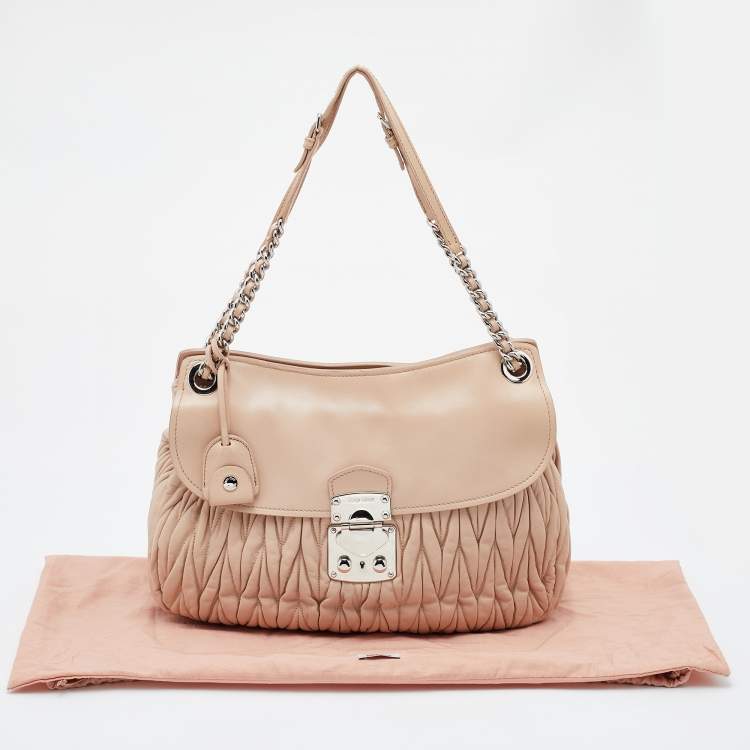 Pre Owned Miu Miu Pink Matelasse Leather Sacca 2 Hobo