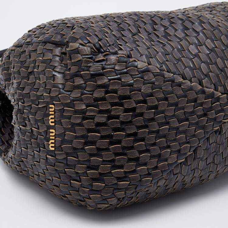 Pre Owned Miu Miu Grey/Black Napa Leather Buckle Tote 