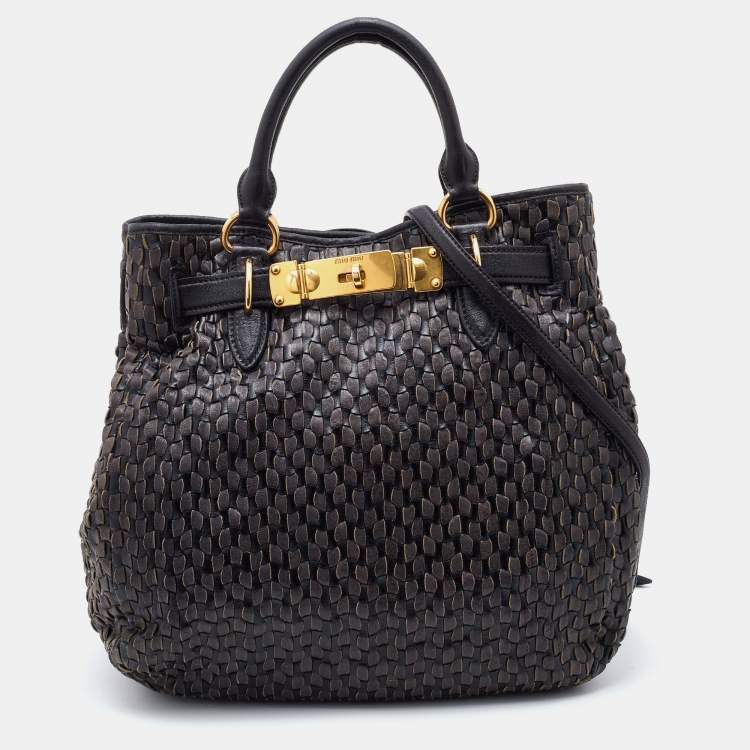 Pre Owned Miu Miu Grey/Black Napa Leather Buckle Tote 