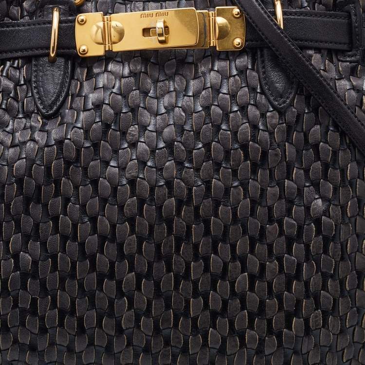 Pre Owned Miu Miu Grey/Black Napa Leather Buckle Tote 