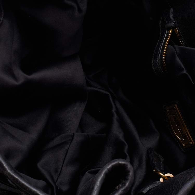 Pre Owned Miu Miu Grey/Black Napa Leather Buckle Tote 