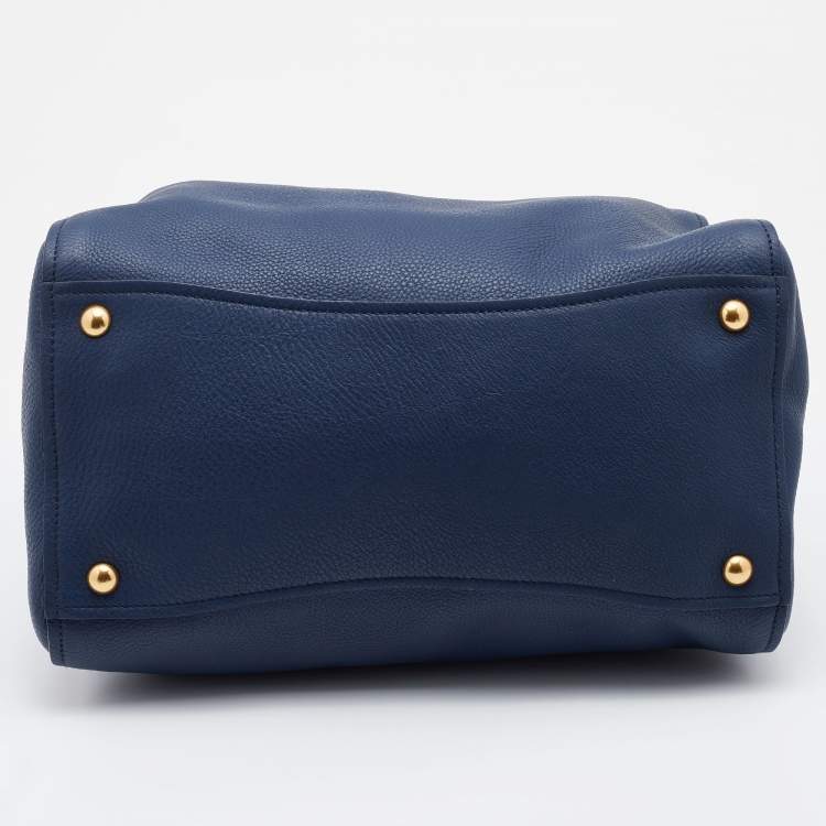 Pre Owned Miu Miu Blue Madras Leather Studded Handle Tote