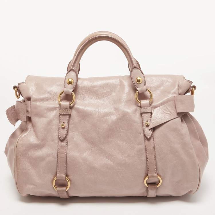 Pre Owned Miu Miu Pink Leather Bow Top Handle Bag