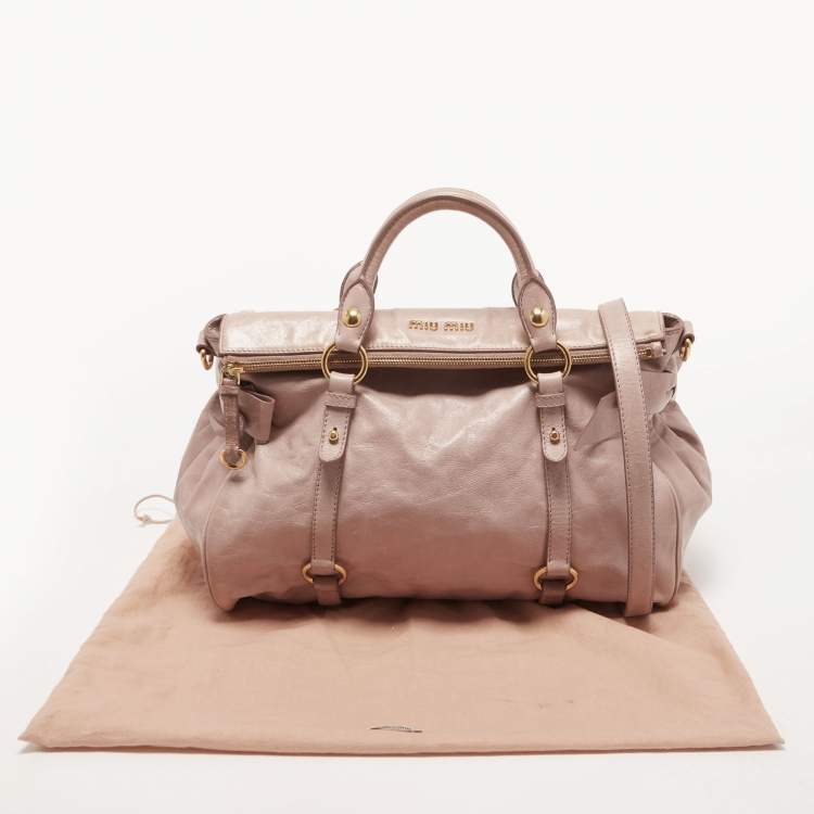 Pre Owned Miu Miu Pink Leather Bow Top Handle Bag