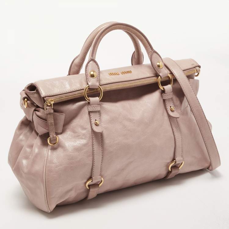 Pre Owned Miu Miu Pink Leather Bow Top Handle Bag