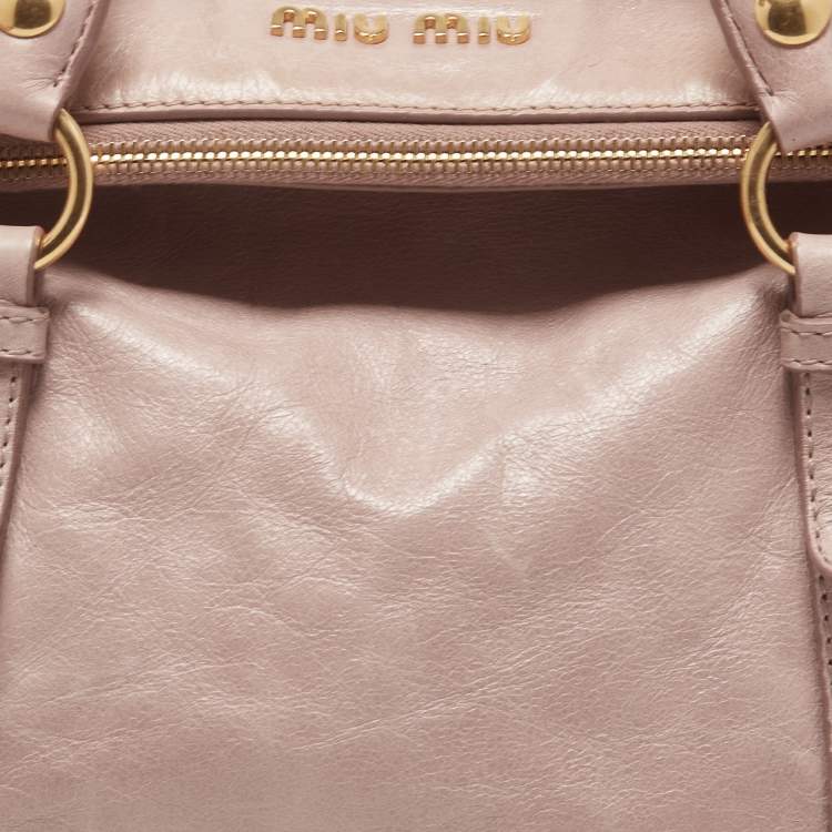Pre Owned Miu Miu Pink Leather Bow Top Handle Bag