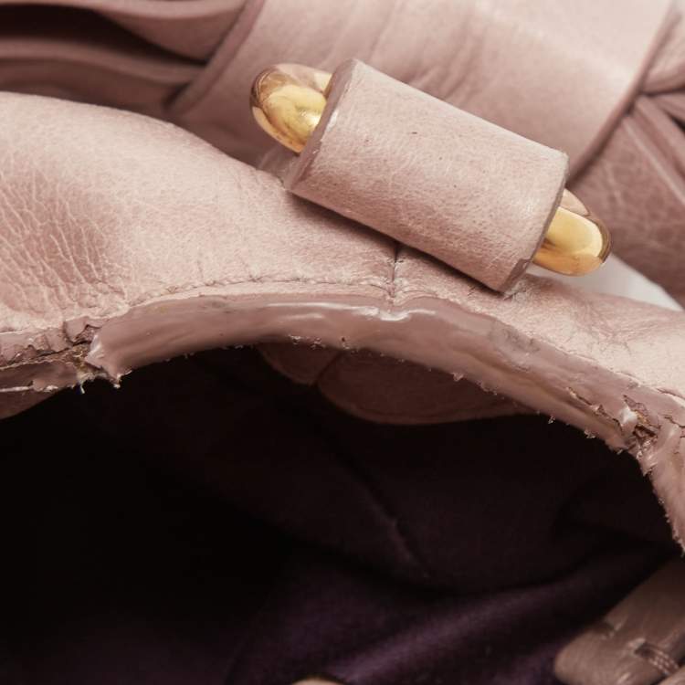 Pre Owned Miu Miu Pink Leather Bow Top Handle Bag