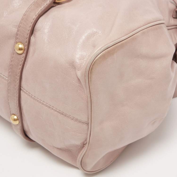 Pre Owned Miu Miu Pink Leather Bow Top Handle Bag