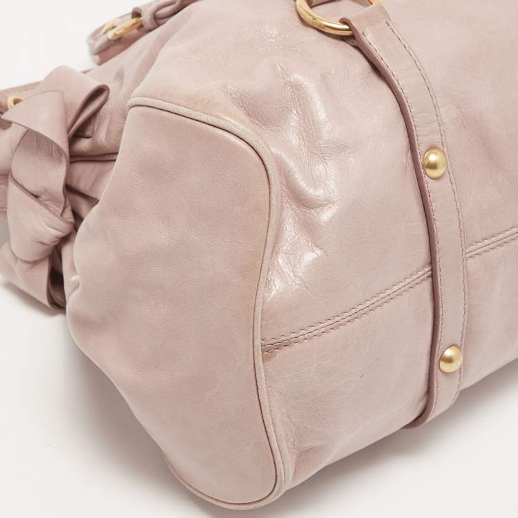 Pre Owned Miu Miu Pink Leather Bow Top Handle Bag