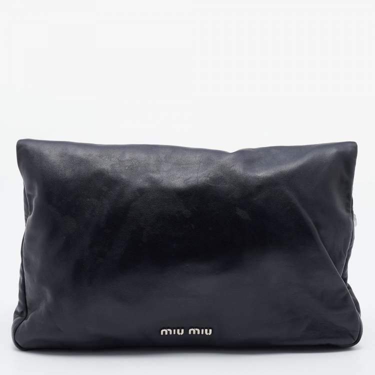 Pre Owned Miu Miu Black Leather Crystal Flap Shoulder Bag