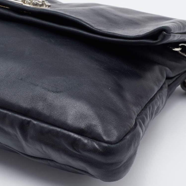 Pre Owned Miu Miu Black Leather Crystal Flap Shoulder Bag