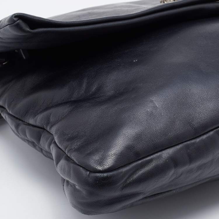 Pre Owned Miu Miu Black Leather Crystal Flap Shoulder Bag