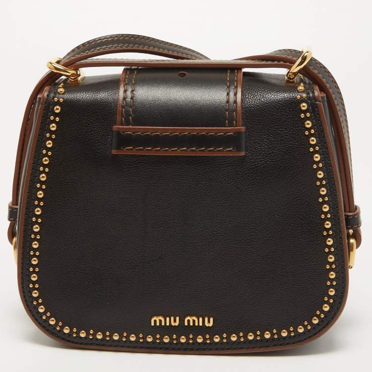 Pre Owned Miu Miu Black Leather Crystal Embellished Dahlia Crossbody Bag