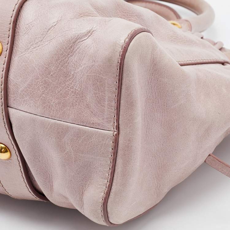 Pre Owned Miu Miu Pink Vitello Lux Gathered Leather Satchel 