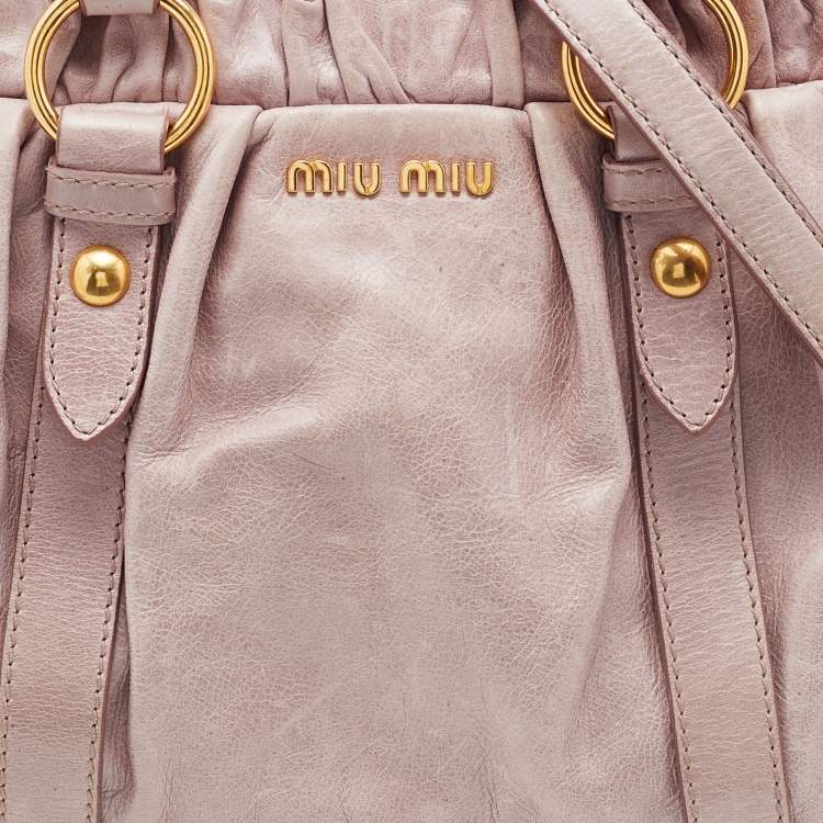 Pre Owned Miu Miu Pink Vitello Lux Gathered Leather Satchel 