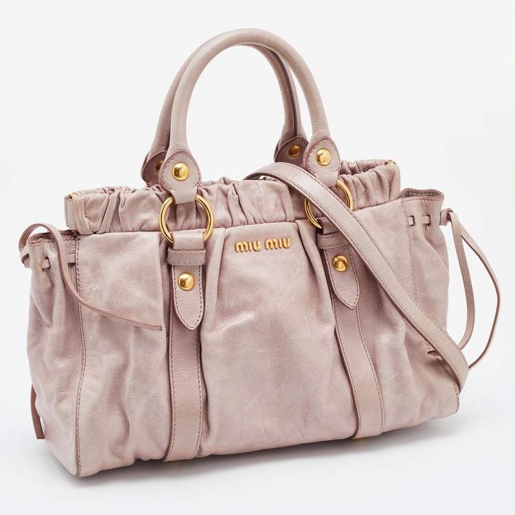 Pre Owned Miu Miu Pink Vitello Lux Gathered Leather Satchel 