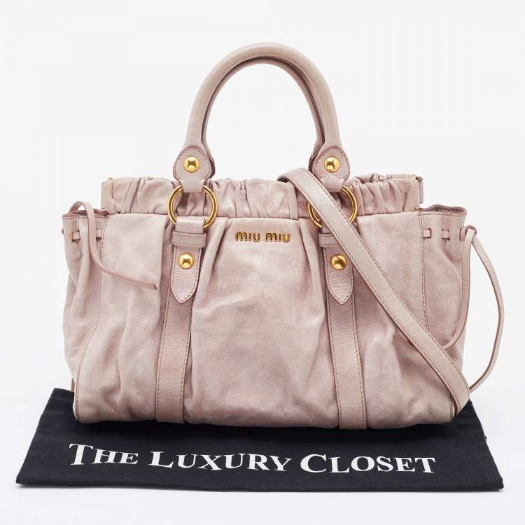 Pre Owned Miu Miu Pink Vitello Lux Gathered Leather Satchel 