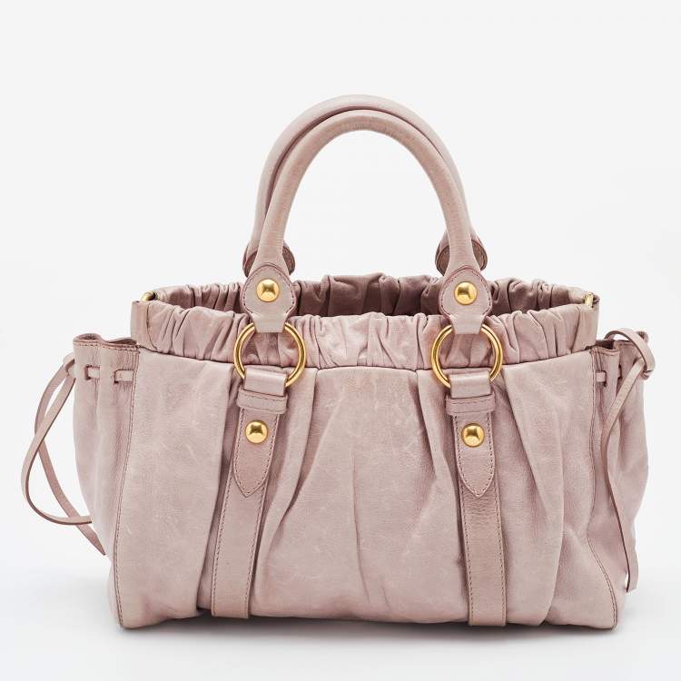 Pre Owned Miu Miu Pink Vitello Lux Gathered Leather Satchel 