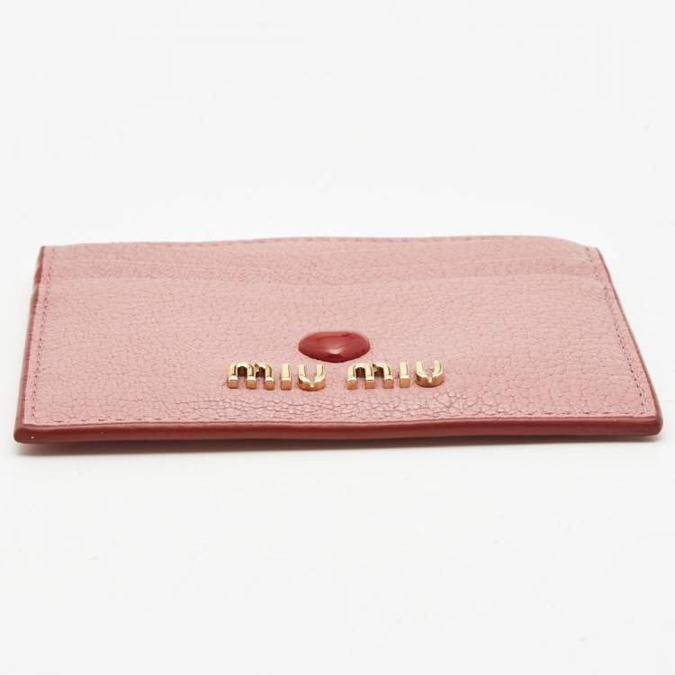Pre Owned Miu Miu Pink Leather Heart Card Holder