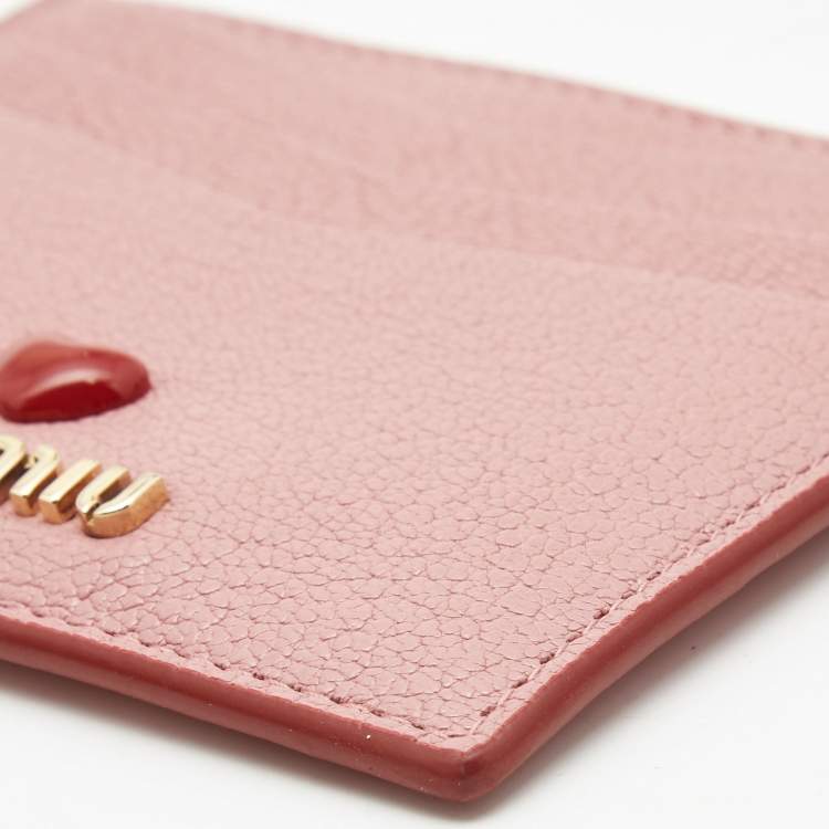 Pre Owned Miu Miu Pink Leather Heart Card Holder