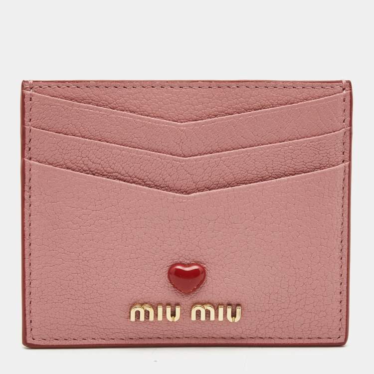 Pre Owned Miu Miu Pink Leather Heart Card Holder