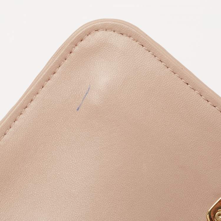Pre Owned Miu Miu Beige Matelassé Leather Turnlock Flap Shoulder Bag