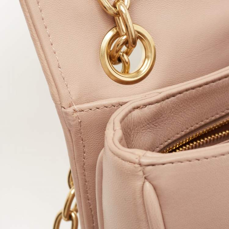 Pre Owned Miu Miu Beige Matelassé Leather Turnlock Flap Shoulder Bag