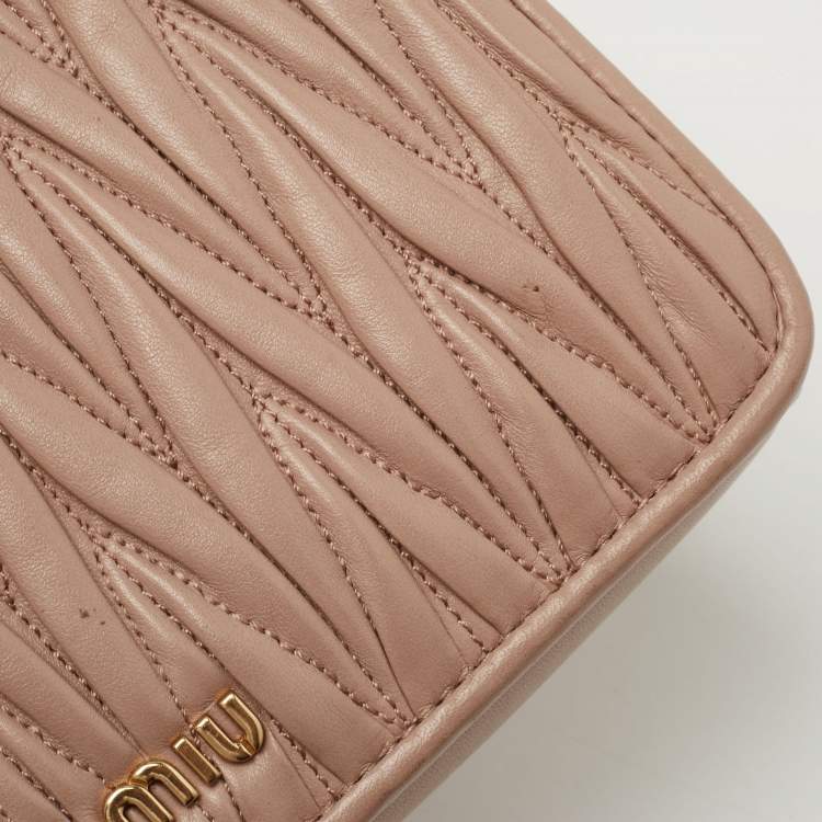 Pre Owned Miu Miu Beige Matelassé Leather Turnlock Flap Shoulder Bag