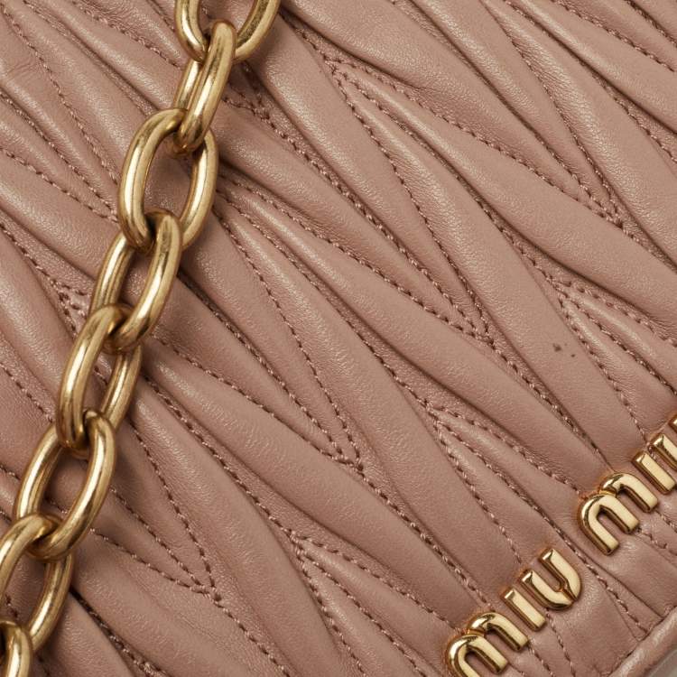 Pre Owned Miu Miu Beige Matelassé Leather Turnlock Flap Shoulder Bag