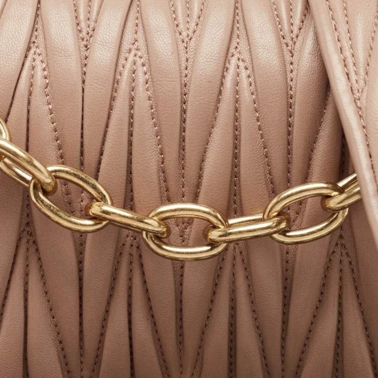 Pre Owned Miu Miu Beige Matelassé Leather Turnlock Flap Shoulder Bag