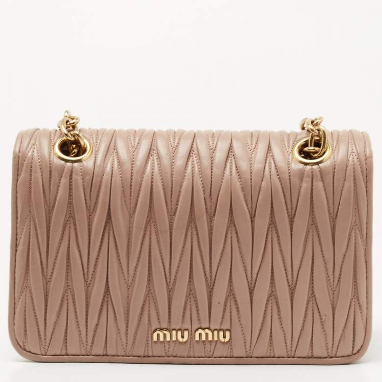 Pre Owned Miu Miu Beige Matelassé Leather Turnlock Flap Shoulder Bag