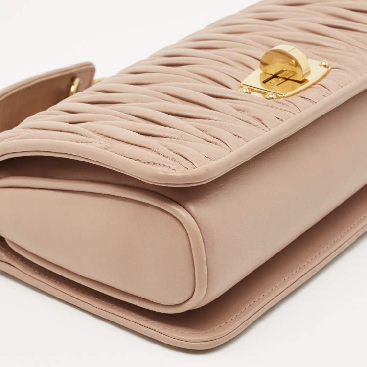 Pre Owned Miu Miu Beige Matelassé Leather Turnlock Flap Shoulder Bag