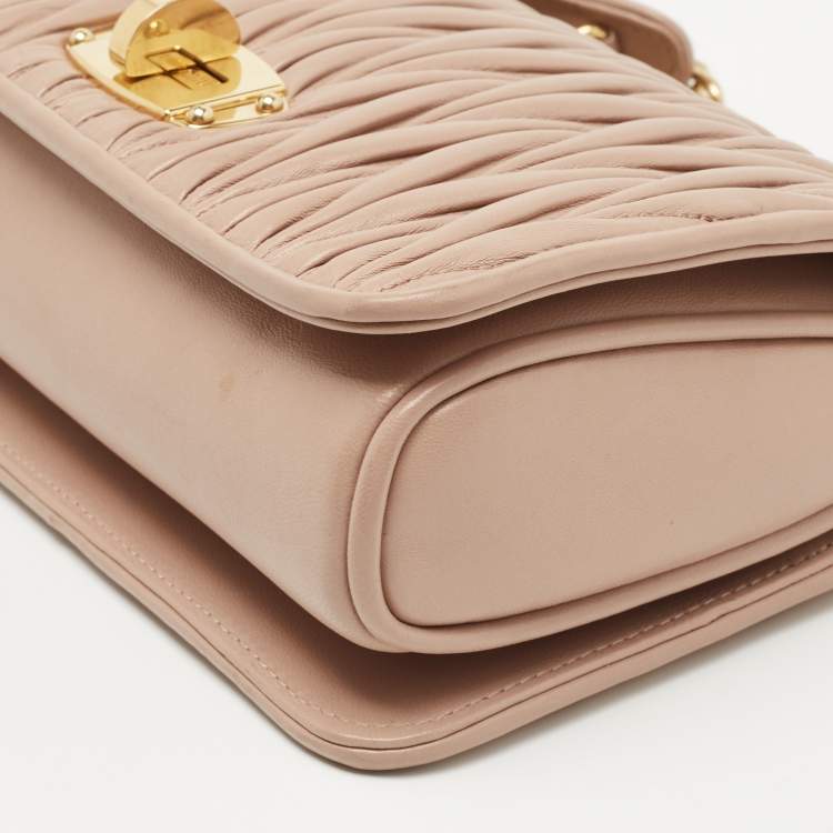 Pre Owned Miu Miu Beige Matelassé Leather Turnlock Flap Shoulder Bag