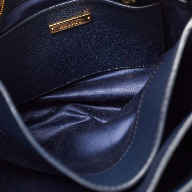 Pre Owned Miu Miu Two Tone Blue Madras Leather Pushlock Tote