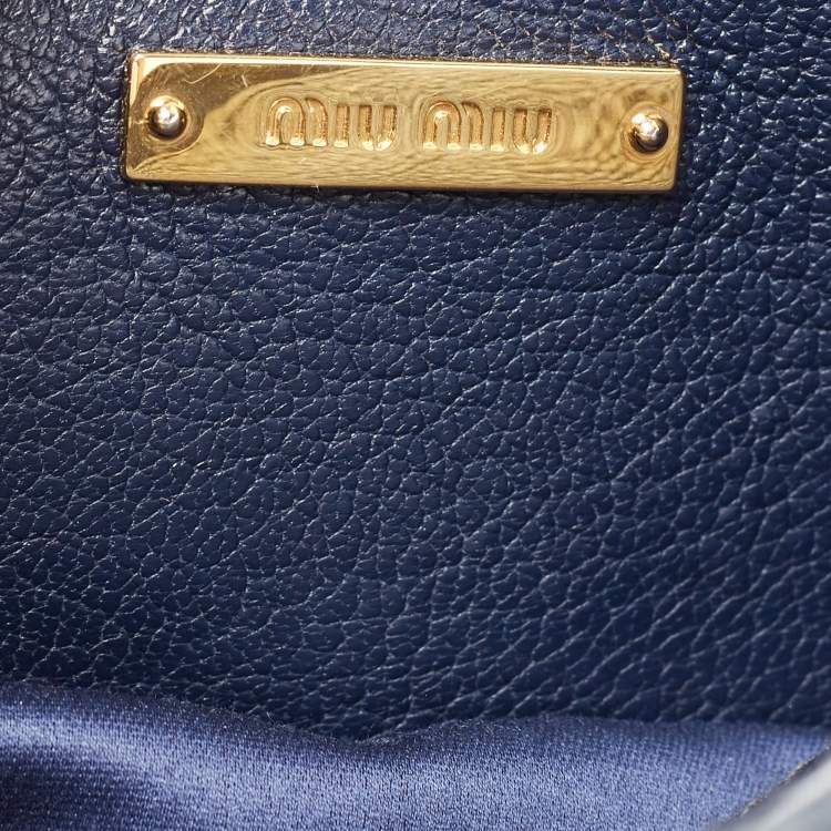 Pre Owned Miu Miu Two Tone Blue Madras Leather Pushlock Tote