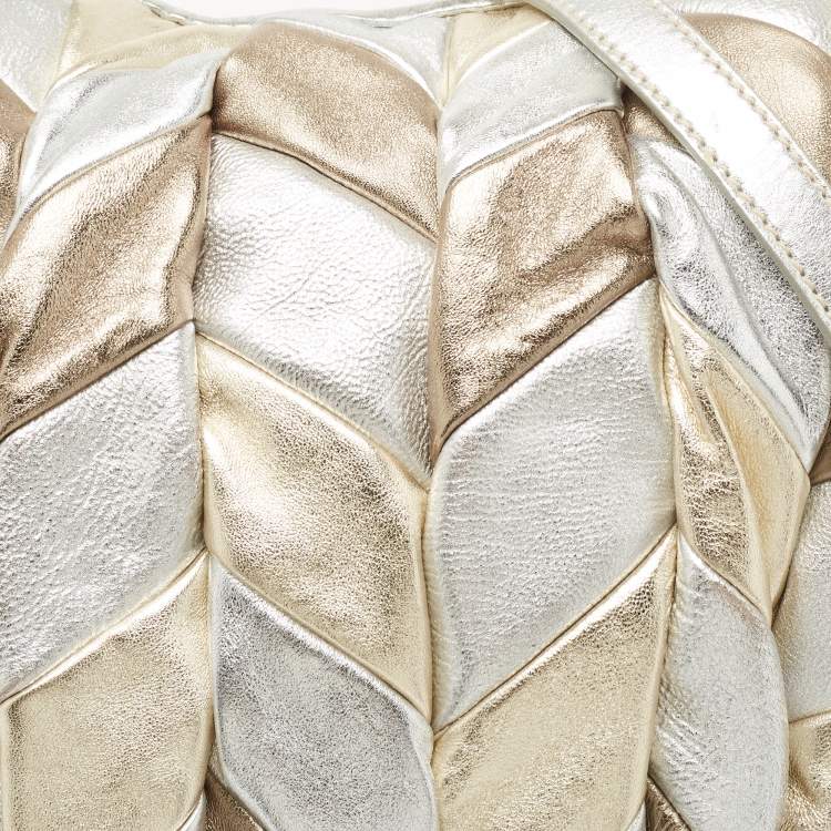 Pre Owned Miu Miu Silver/Gold Patchwork Leather Harlequin Tote
