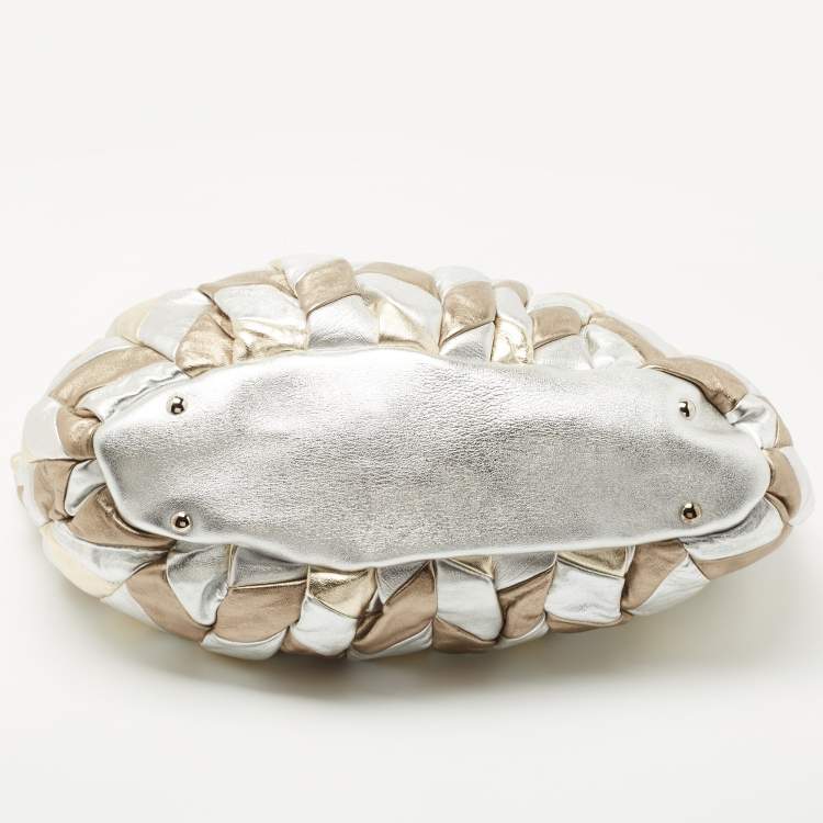 Pre Owned Miu Miu Silver/Gold Patchwork Leather Harlequin Tote